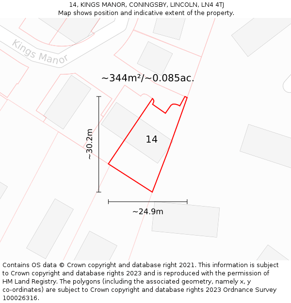 14, KINGS MANOR, CONINGSBY, LINCOLN, LN4 4TJ: Plot and title map