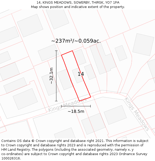 14, KINGS MEADOWS, SOWERBY, THIRSK, YO7 1PA: Plot and title map