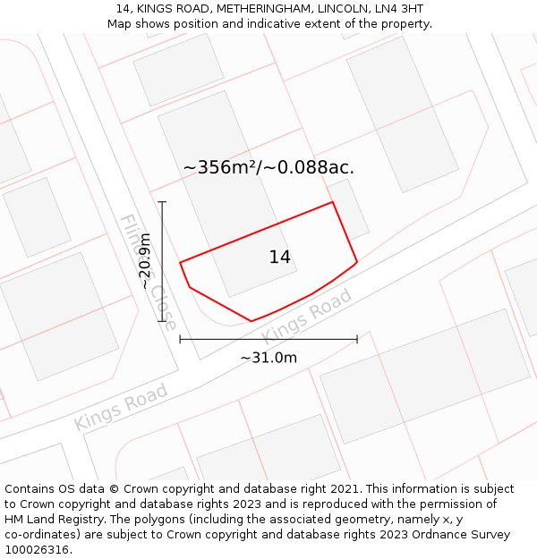 14, KINGS ROAD, METHERINGHAM, LINCOLN, LN4 3HT: Plot and title map