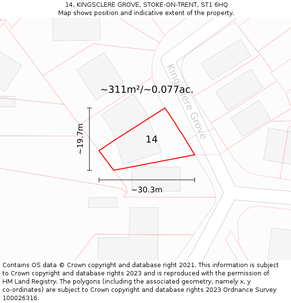 14, KINGSCLERE GROVE, STOKE-ON-TRENT, ST1 6HQ: Plot and title map