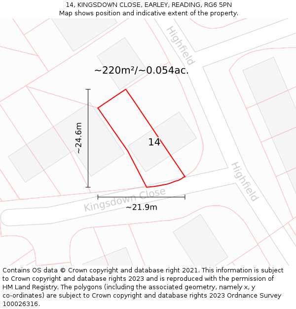 14, KINGSDOWN CLOSE, EARLEY, READING, RG6 5PN: Plot and title map