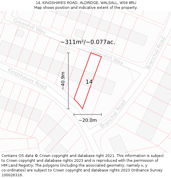 14, KINGSHAYES ROAD, ALDRIDGE, WALSALL, WS9 8RU: Plot and title map