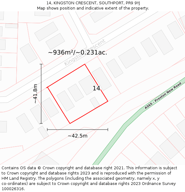 14, KINGSTON CRESCENT, SOUTHPORT, PR9 9YJ: Plot and title map