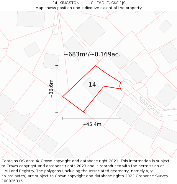 14, KINGSTON HILL, CHEADLE, SK8 1JS: Plot and title map