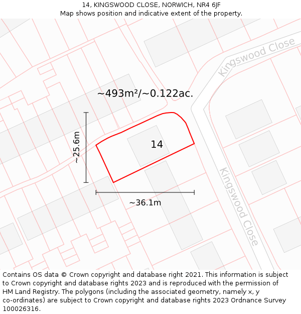 14, KINGSWOOD CLOSE, NORWICH, NR4 6JF: Plot and title map