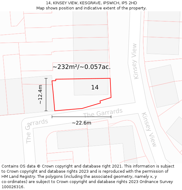 14, KINSEY VIEW, KESGRAVE, IPSWICH, IP5 2HD: Plot and title map