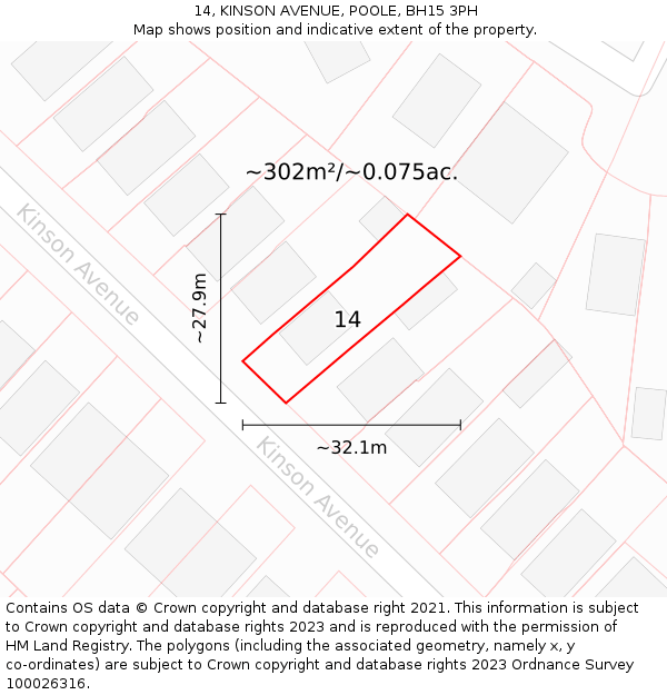 14, KINSON AVENUE, POOLE, BH15 3PH: Plot and title map