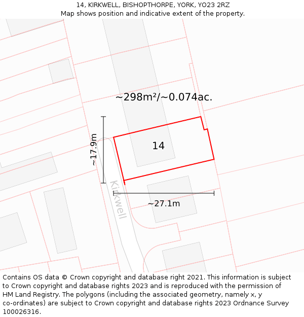 14, KIRKWELL, BISHOPTHORPE, YORK, YO23 2RZ: Plot and title map