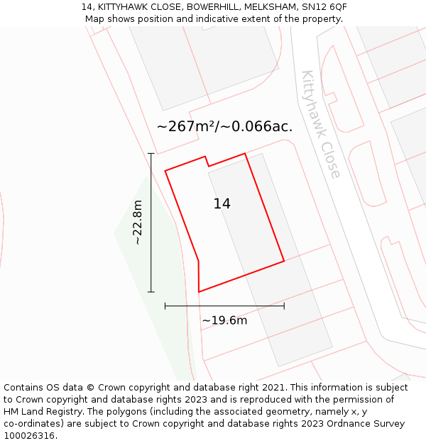 14, KITTYHAWK CLOSE, BOWERHILL, MELKSHAM, SN12 6QF: Plot and title map