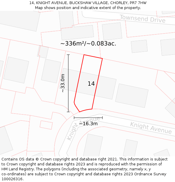 14, KNIGHT AVENUE, BUCKSHAW VILLAGE, CHORLEY, PR7 7HW: Plot and title map