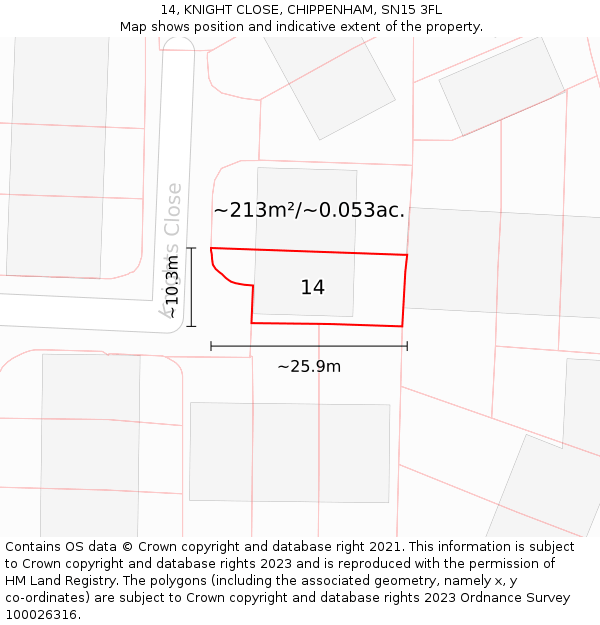 14, KNIGHT CLOSE, CHIPPENHAM, SN15 3FL: Plot and title map