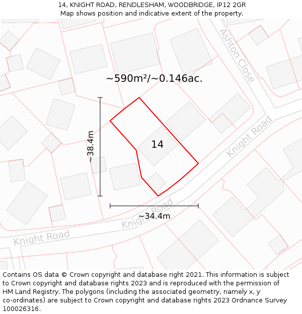 14, KNIGHT ROAD, RENDLESHAM, WOODBRIDGE, IP12 2GR: Plot and title map