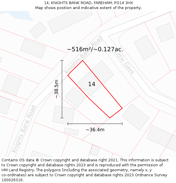 14, KNIGHTS BANK ROAD, FAREHAM, PO14 3HX: Plot and title map