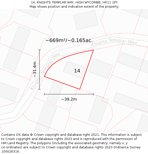 14, KNIGHTS TEMPLAR WAY, HIGH WYCOMBE, HP11 1PY: Plot and title map