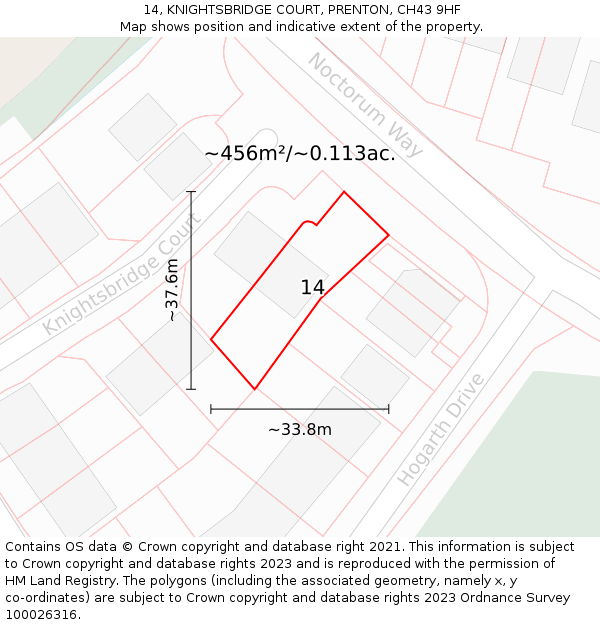 14, KNIGHTSBRIDGE COURT, PRENTON, CH43 9HF: Plot and title map