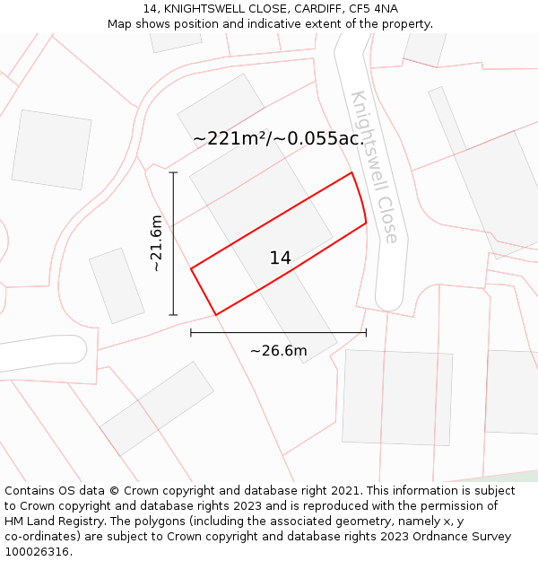 14, KNIGHTSWELL CLOSE, CARDIFF, CF5 4NA: Plot and title map