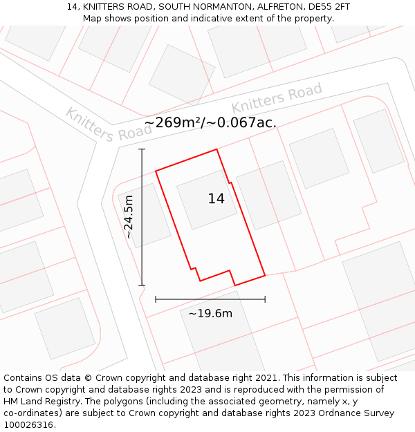 14, KNITTERS ROAD, SOUTH NORMANTON, ALFRETON, DE55 2FT: Plot and title map