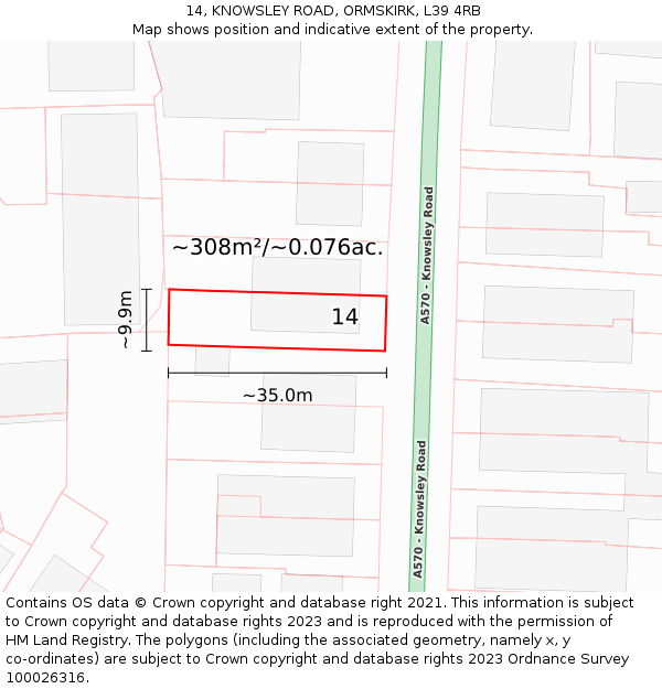 14, KNOWSLEY ROAD, ORMSKIRK, L39 4RB: Plot and title map