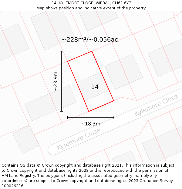 14, KYLEMORE CLOSE, WIRRAL, CH61 6YB: Plot and title map