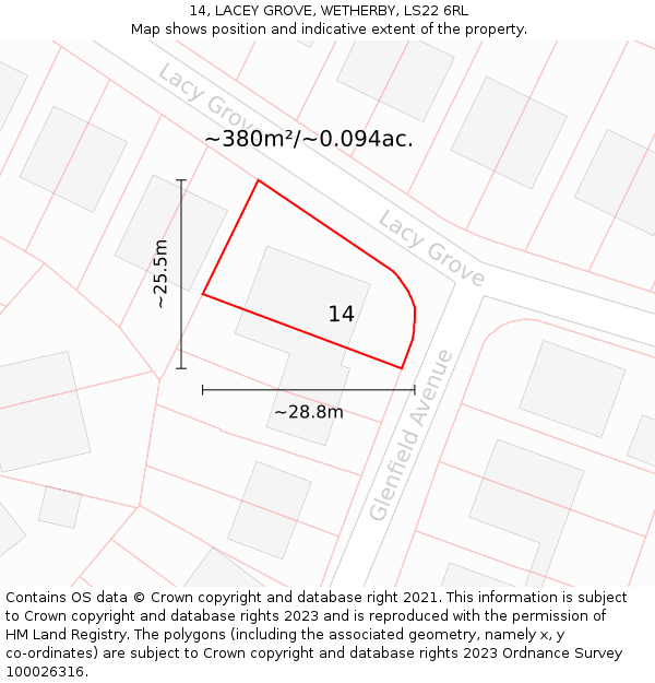 14, LACEY GROVE, WETHERBY, LS22 6RL: Plot and title map