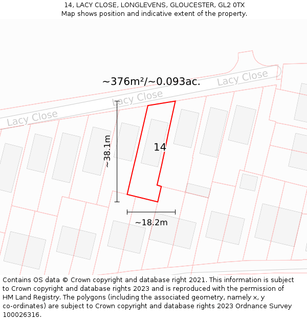 14, LACY CLOSE, LONGLEVENS, GLOUCESTER, GL2 0TX: Plot and title map