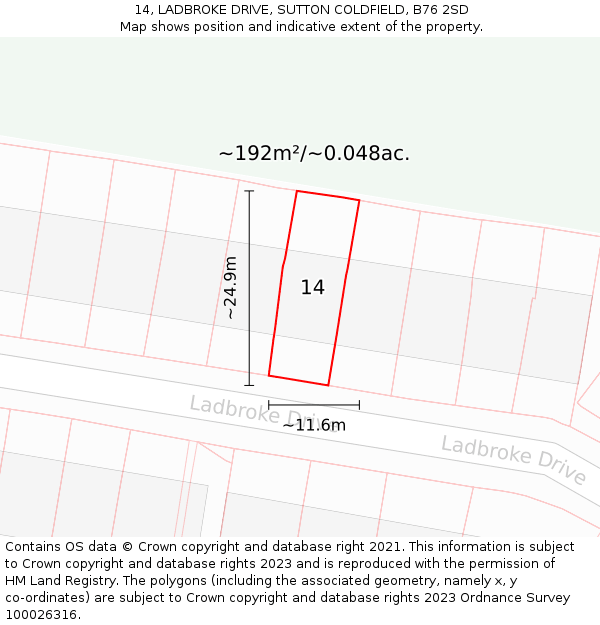 14, LADBROKE DRIVE, SUTTON COLDFIELD, B76 2SD: Plot and title map