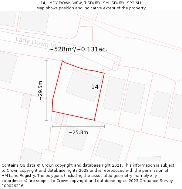 14, LADY DOWN VIEW, TISBURY, SALISBURY, SP3 6LL: Plot and title map