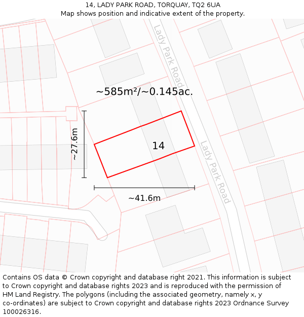 14, LADY PARK ROAD, TORQUAY, TQ2 6UA: Plot and title map