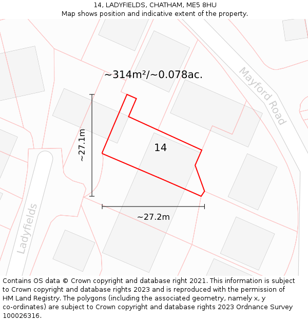 14, LADYFIELDS, CHATHAM, ME5 8HU: Plot and title map