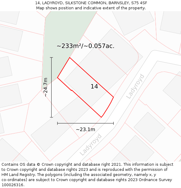 14, LADYROYD, SILKSTONE COMMON, BARNSLEY, S75 4SF: Plot and title map