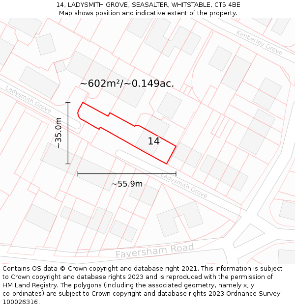 14, LADYSMITH GROVE, SEASALTER, WHITSTABLE, CT5 4BE: Plot and title map