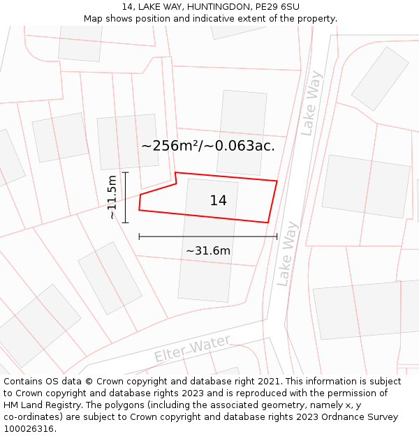 14, LAKE WAY, HUNTINGDON, PE29 6SU: Plot and title map