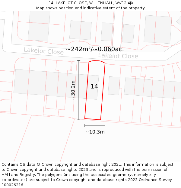 14, LAKELOT CLOSE, WILLENHALL, WV12 4JX: Plot and title map