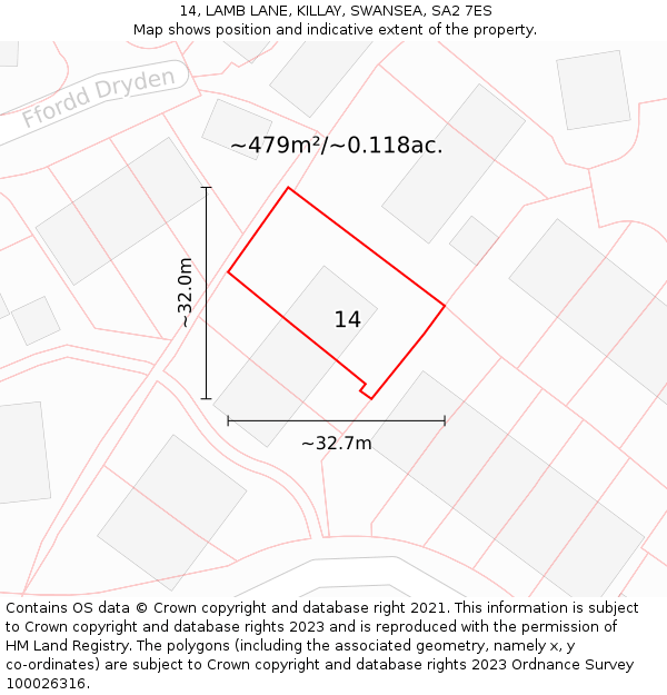 14, LAMB LANE, KILLAY, SWANSEA, SA2 7ES: Plot and title map