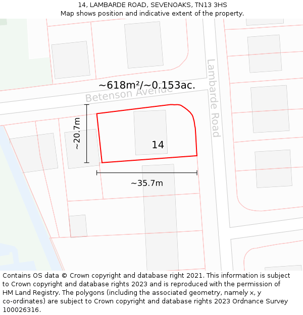 14, LAMBARDE ROAD, SEVENOAKS, TN13 3HS: Plot and title map
