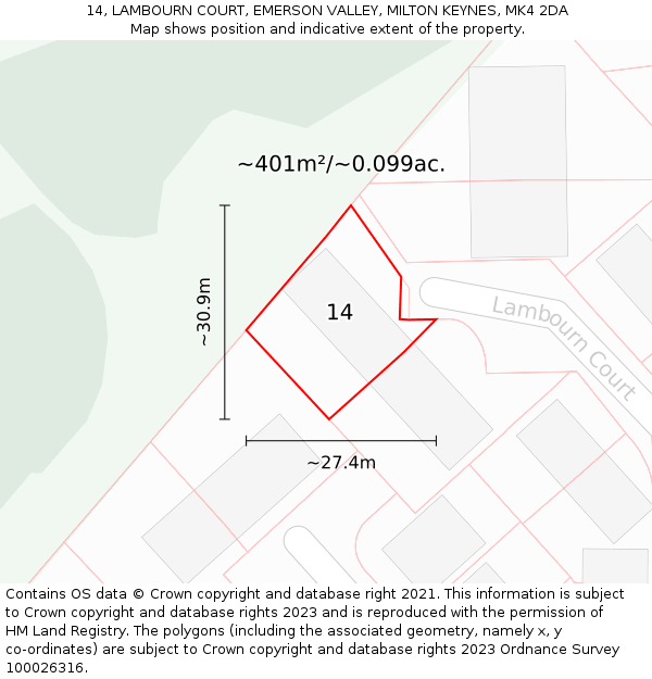 14, LAMBOURN COURT, EMERSON VALLEY, MILTON KEYNES, MK4 2DA: Plot and title map