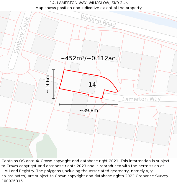 14, LAMERTON WAY, WILMSLOW, SK9 3UN: Plot and title map