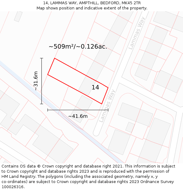 14, LAMMAS WAY, AMPTHILL, BEDFORD, MK45 2TR: Plot and title map