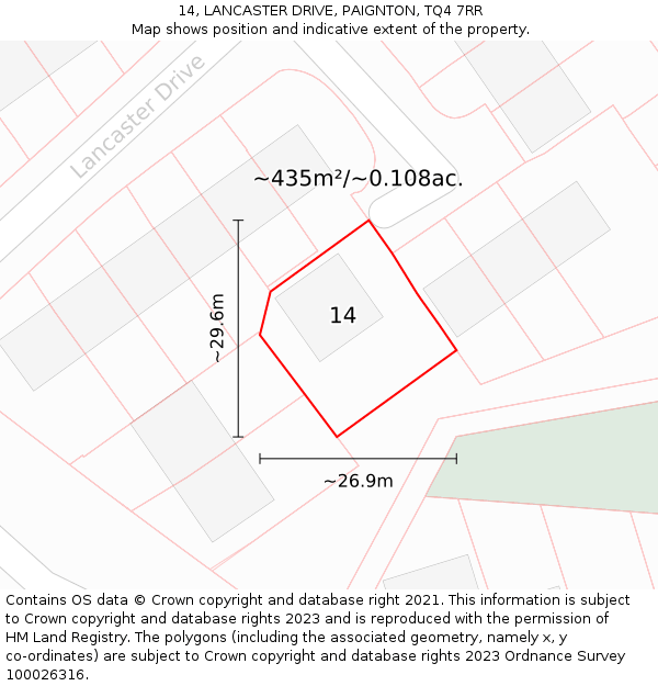 14, LANCASTER DRIVE, PAIGNTON, TQ4 7RR: Plot and title map