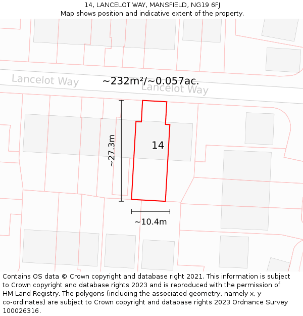 14, LANCELOT WAY, MANSFIELD, NG19 6FJ: Plot and title map