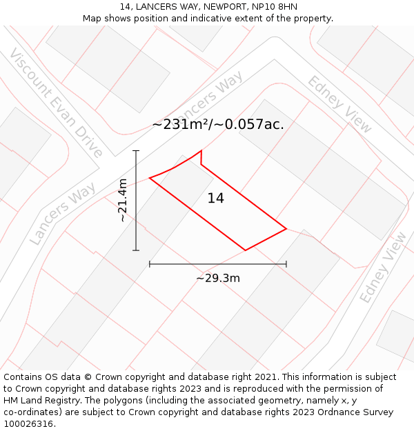 14, LANCERS WAY, NEWPORT, NP10 8HN: Plot and title map