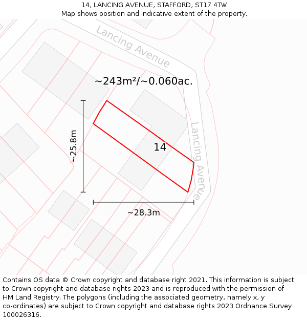 14, LANCING AVENUE, STAFFORD, ST17 4TW: Plot and title map