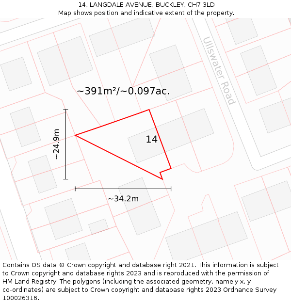 14, LANGDALE AVENUE, BUCKLEY, CH7 3LD: Plot and title map
