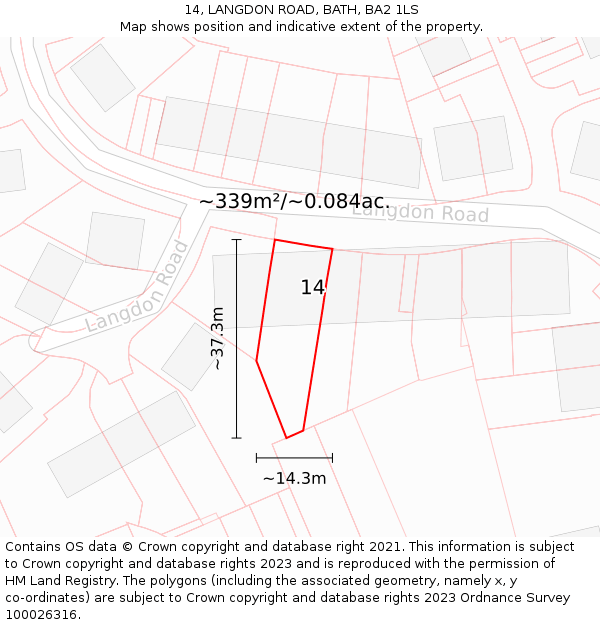 14, LANGDON ROAD, BATH, BA2 1LS: Plot and title map