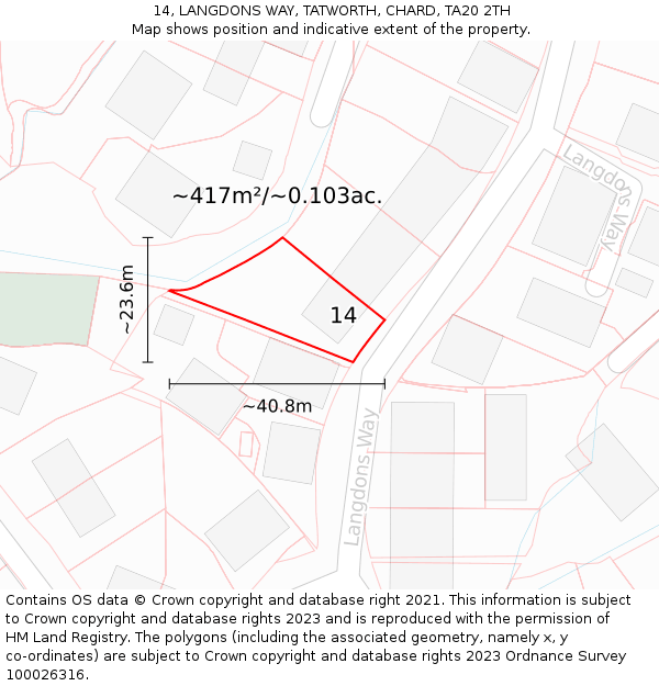 14, LANGDONS WAY, TATWORTH, CHARD, TA20 2TH: Plot and title map