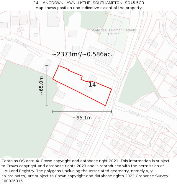 14, LANGDOWN LAWN, HYTHE, SOUTHAMPTON, SO45 5GR: Plot and title map