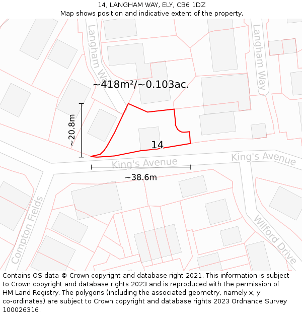14, LANGHAM WAY, ELY, CB6 1DZ: Plot and title map