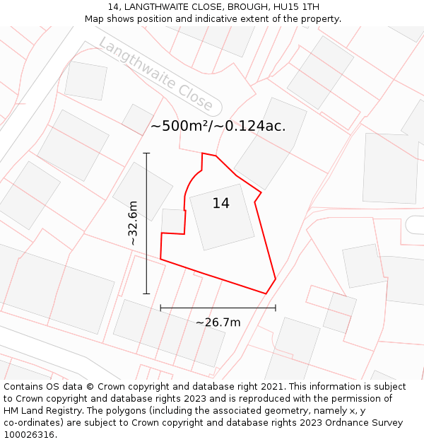 14, LANGTHWAITE CLOSE, BROUGH, HU15 1TH: Plot and title map