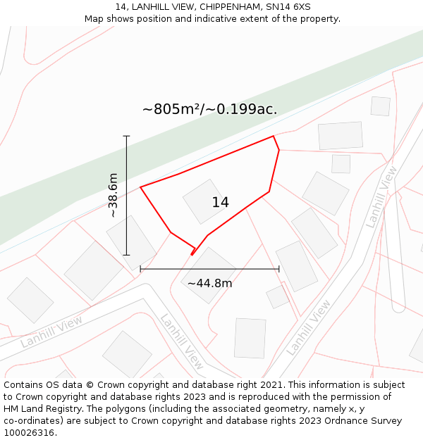 14, LANHILL VIEW, CHIPPENHAM, SN14 6XS: Plot and title map