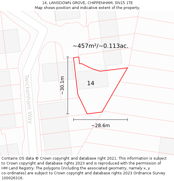 14, LANSDOWN GROVE, CHIPPENHAM, SN15 1TE: Plot and title map